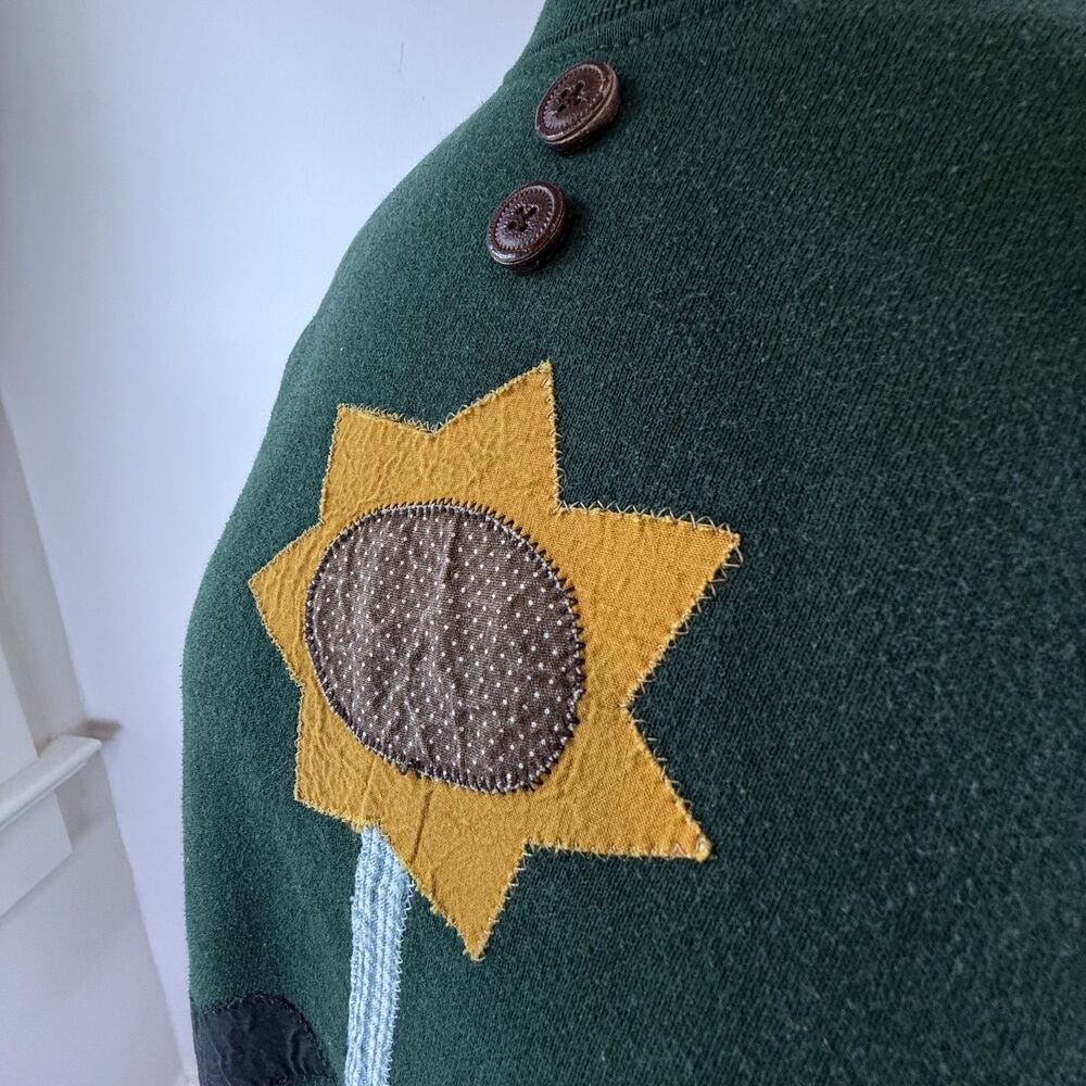 Vintage Fruit Loom Mock Neck Sunflower Bird Applique Embroidered Sweatshirt, M - Picture 4 of 12